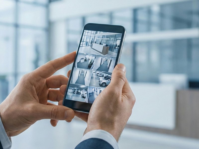 スマートフォンで複数のカメラ映像を確認している様子